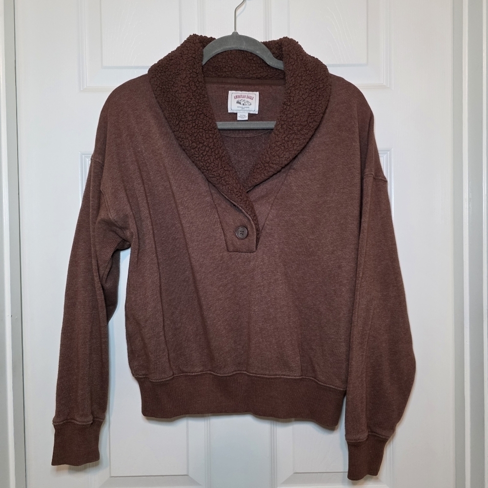 American Eagle Henley Sherpa Collar Pullover Sweatshirt Size S